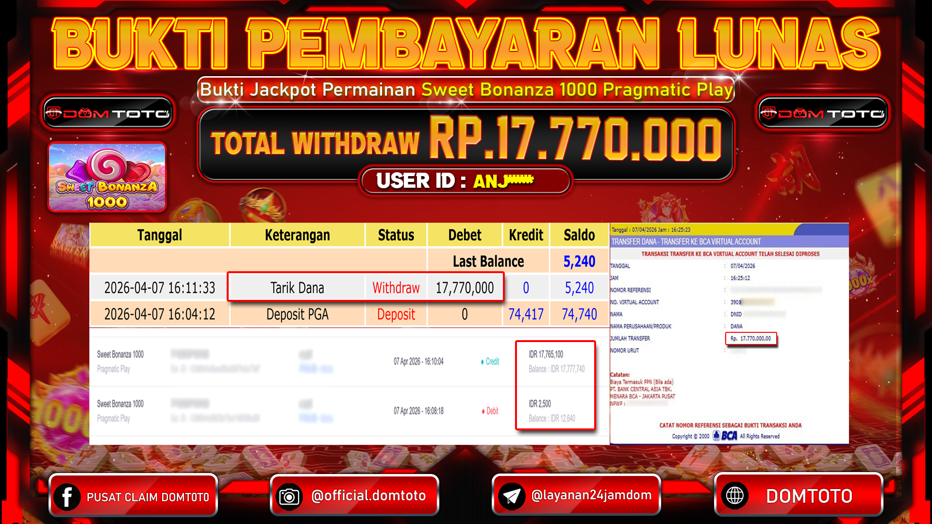 JACKPOT SLOT Sweet Bonanza 1000 Pragmatic Play 07 APRIL 2026